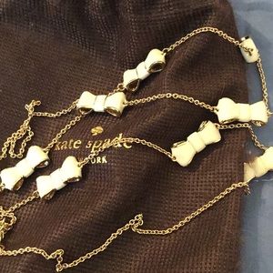 Vintage Kate Spade New York Yellow Gold Toned & White/Cream Bow Necklace